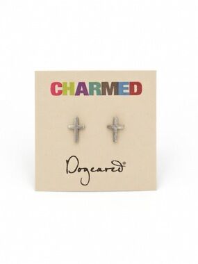 Dogeared Silver Tiny Cross Stud Earrings
